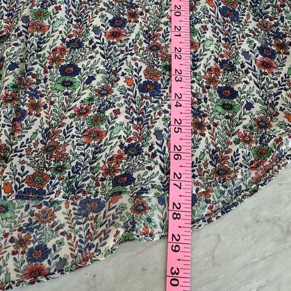 Rose & Olive Women's Ivory/Blue/Green Floral Boho/Peasant Tie Neck size 1X - Picture 6 of 7